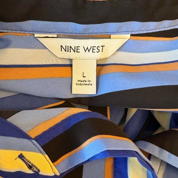 Nine West Striped Blouse Blue Multi-Color Women's Large - Picture 9 of 9